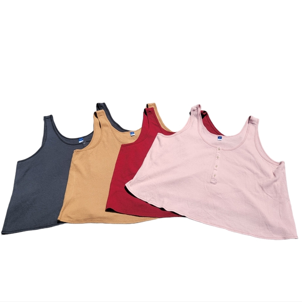 NWT Old Navy Thermal-Knit Cropped Henley Tank Top Bundle of 4 Plus Size …